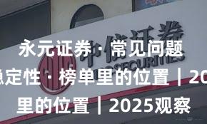 永元证券 · 常见问题 · 系统稳定性 · 榜单里的位置｜2025观察